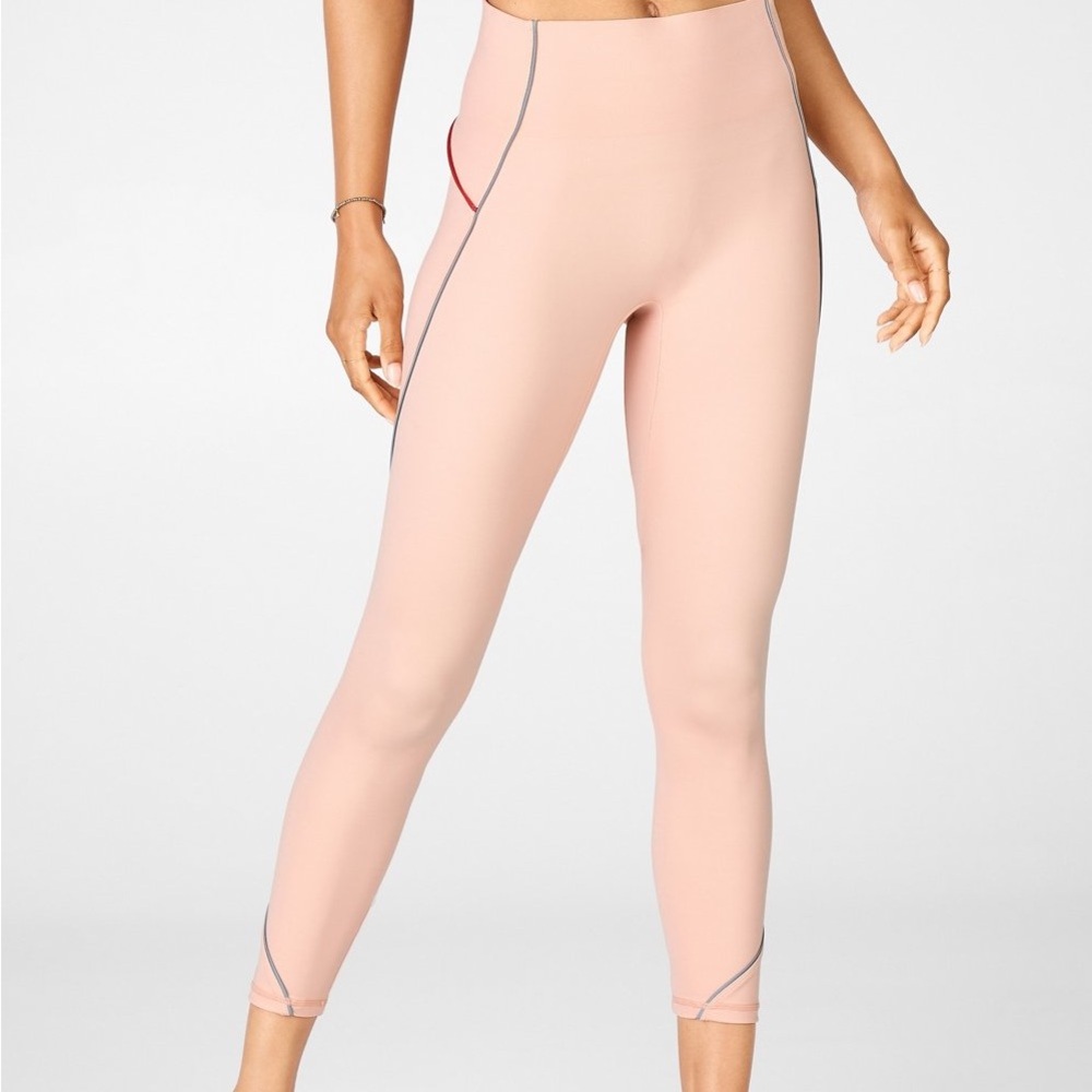 Large Fabletics Sandalwood/Persimmon/Silver Reflective leggings